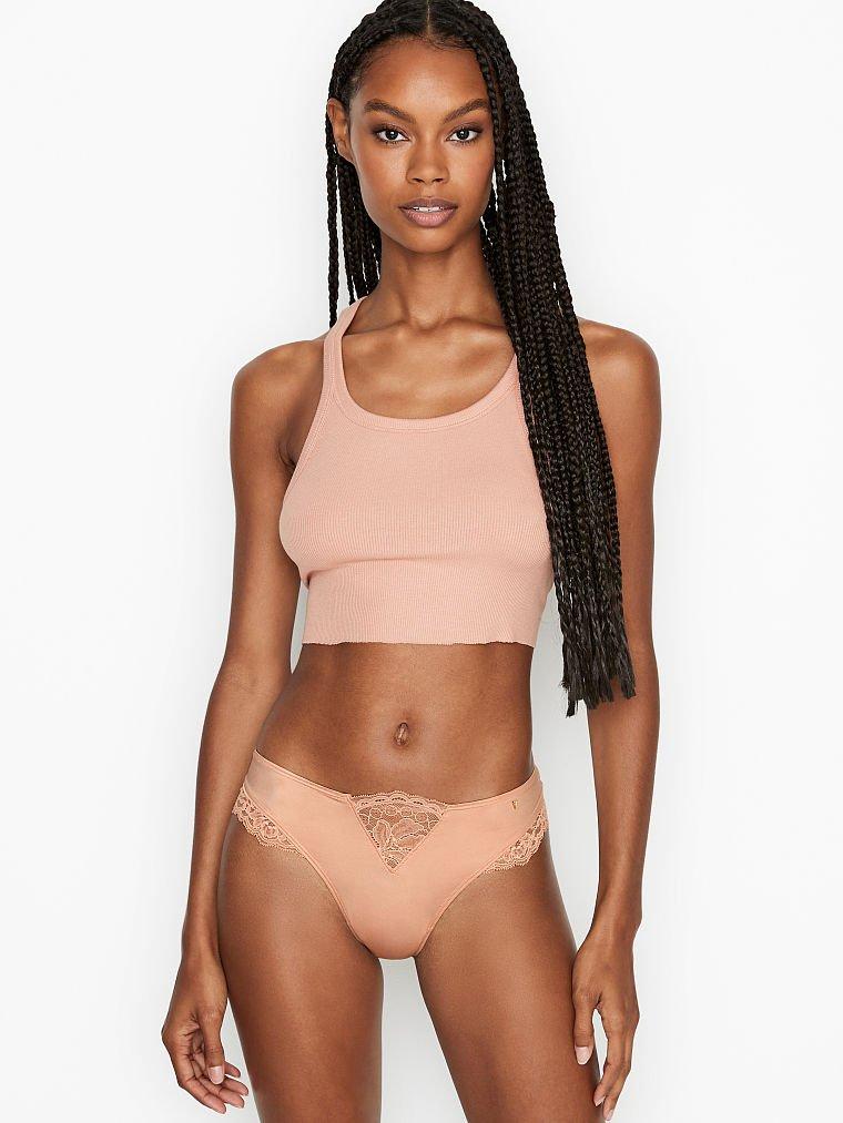 Трусики Стрінги Victoria's Secret Very Sexy, Бежеві з мереживом, фото 1