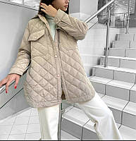 Пальто женское демисезонное стеганное на утеплителе Fashions бежевое