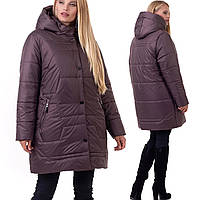 Стильний якісний пуховик жіночий 48-66 жіноча зимова куртка батал шоколад пуховик великих розмірів