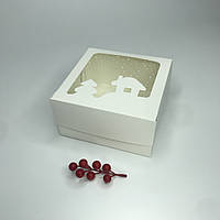 Коробка для бенто-торта, 170*170*90 мм, с окном "Домик", белая
