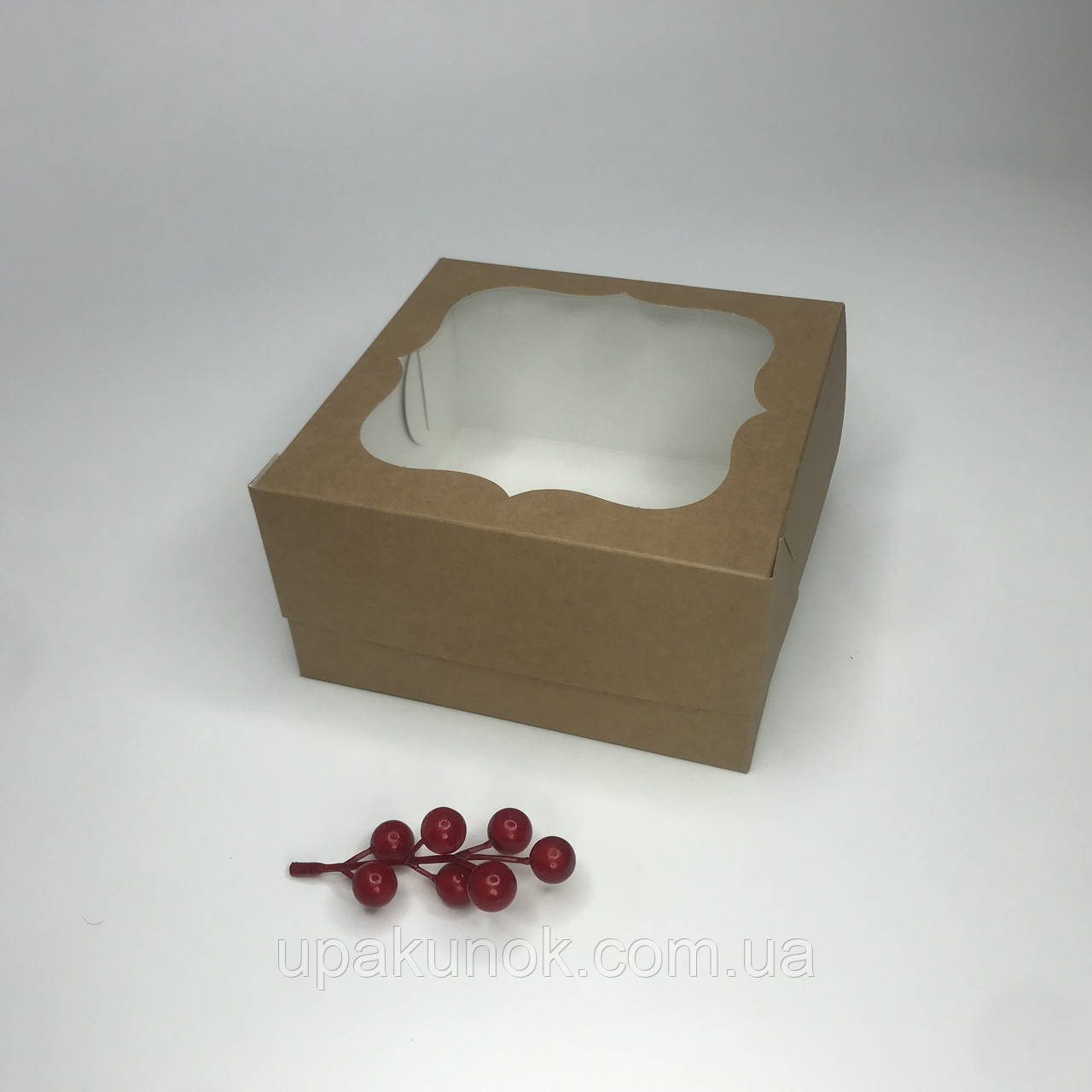 Коробка для бенто-торта, 170*170*90 мм, з вікном, крафт