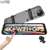 Автомобильный видеорегистратор Zimtop 4K WiFi gps ночного видения, зеркало заднего вида