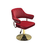 Крісло з підлокітниками червоний оксамит для клієнта на золотому підставі з регулюванням висоти JEFF GD-Base