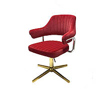 Кресло руководителя, кресло компьютерное с подлокотниками красный бархат на золотом основании JEFF GD-Modern B