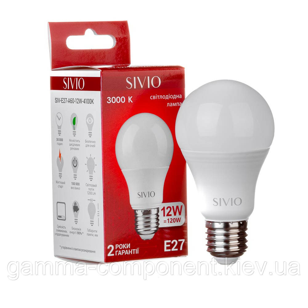 LED лампа Е27 А60 12W біла тепла 3000К SIVIO