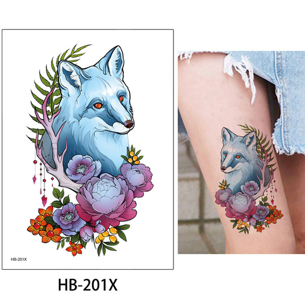Тимчасове тату Fox and flowers (HB-201X, 21x15 см)