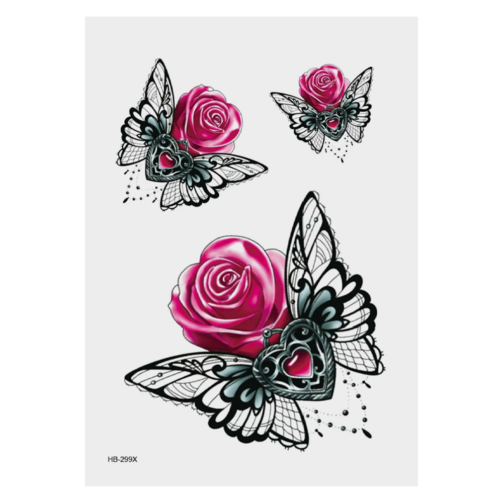 Тимчасове тату Кулон серце з крилами метелика на троянді (3 шт.) (HB-299X, 21x15 см), фото 1