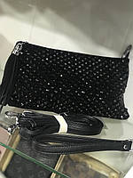 Жіноча стильна сумка-клантч Polina&Eiterou крос-боді чорна, сумка на плече, сумки шкіряні, сумка замшева