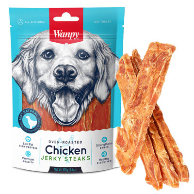 Ласощі для собак Wanpy (Ванпі) Chicken Jerky Steaks в'ялене куряче філе смужками 100 г, фото 1