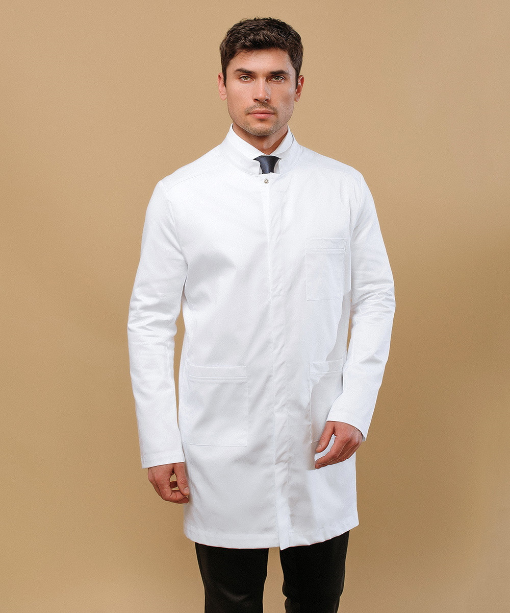 Медичний халат чоловічий білий на потайних кнопках Atteks - 03414