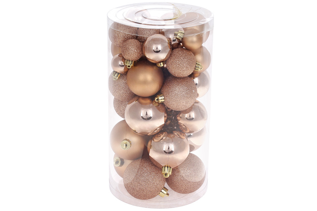 Набір ялинкових кульок карамельний мокко, 3см, 4см, 5см, 6см (40 шт), фото 1