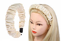 Обруч для волос широкий бежевый,женский/детский обруч на голову со складками пластиковый,бежевый ободок кожзам