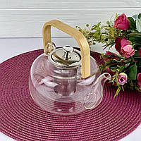 Чайник для заварки чая 1200мл деревянная ручка Edenberg EB19052 Чайник заварник стеклянный с нержавеющим ситом