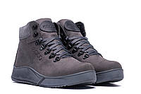 Зимние мужские ботинки серого цвета из натуральной кожи на меху