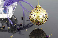 Ялинкова іграшка ручної роботи "Кулька золота Люкс" Новорічна кулька з бісером та намистинами Подарунок на Новий рік