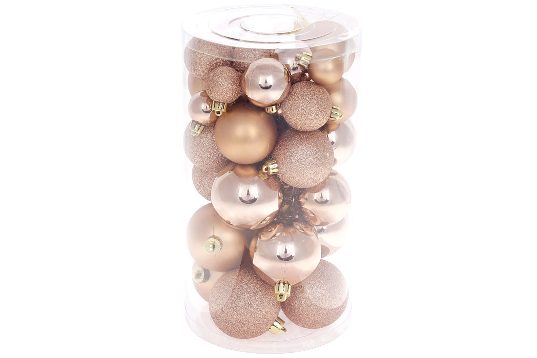 Набір ялинкових куль - бежевий оксамит, 3см, 4см, 5см, 6см (40 шт), фото 1
