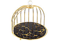 Порцелянова підставка у формі клітки для птиці Мармурова Розкіш 22 см, колір — чорний мармур (954-521)
