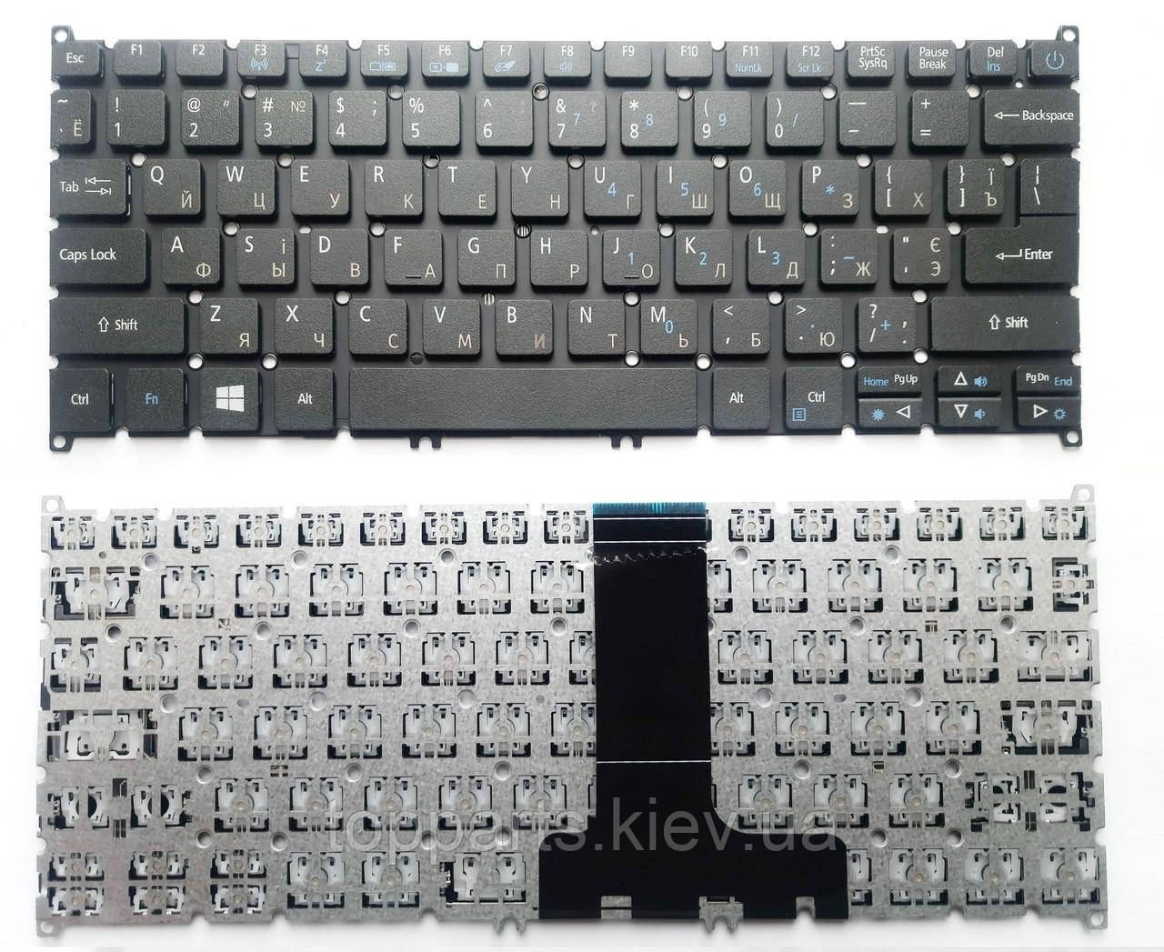 Клавіатура для ноутбуків Acer Aspire ES1-132 Series чорна без рамки UA/RUUS