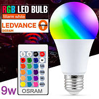 Лампа светодиодная OSRAM A60 LED RGB + 2700К 9W E27 диммируемая пульт ДУ 806Lm 4058075430754