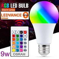 Лампа світлодіодна OSRAM A60 LED RGB + 2700К 9W E27 диммируемая пульт ДУ 806Lm 4058075430754