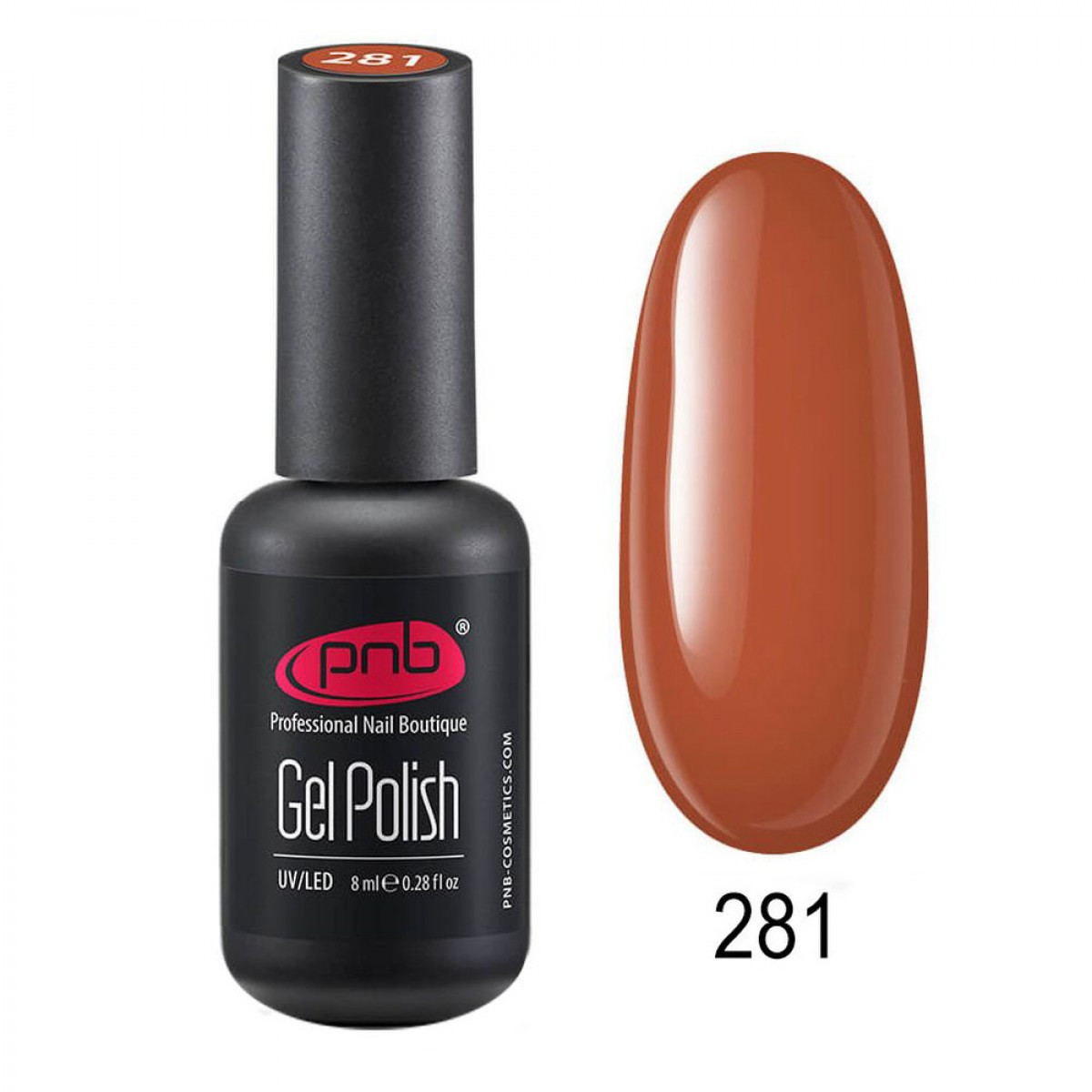 Гель лак PNB, 8 ml № 281(помаранчева  емаль), фото 1