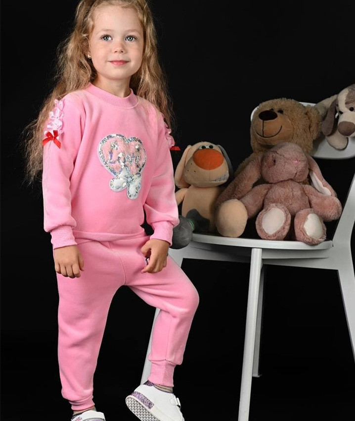 Теплий рожевий костюм для дівчинки, трикотажні комплекти джемпер-штани дитячі