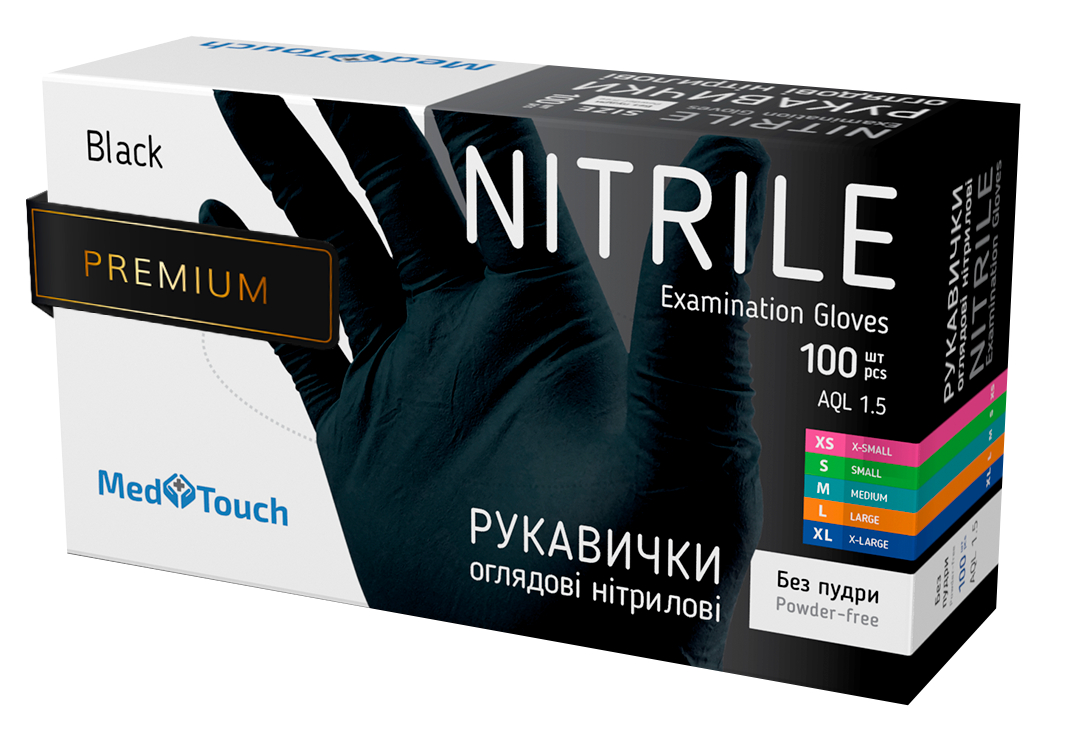 Рукавички нітрилові чорні MedTouch без пудри L 100 шт/уп
