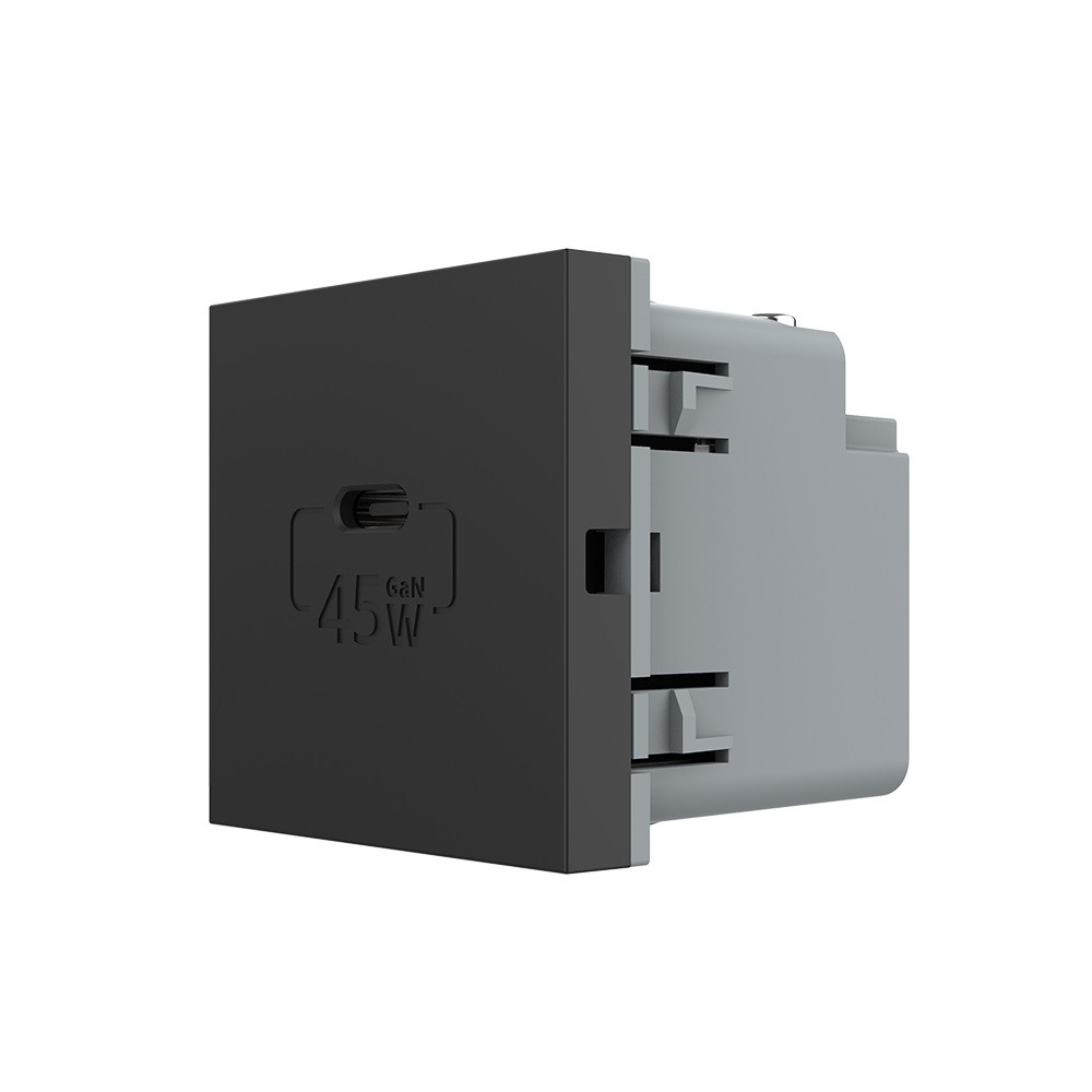 Механізм розетка USB type C з блоком живлення 45W Livolo чорний (VL-FCUC-2BP), фото 1