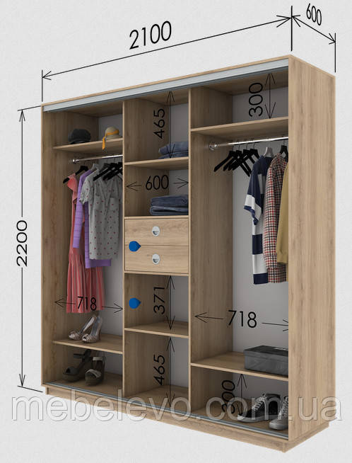 Шафа-купе 3Д Стандарт 210х60 h-220, ТМ Гарант