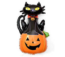 Фольгована кулька велика фігура кіт на гарбузі 68х97см Китай