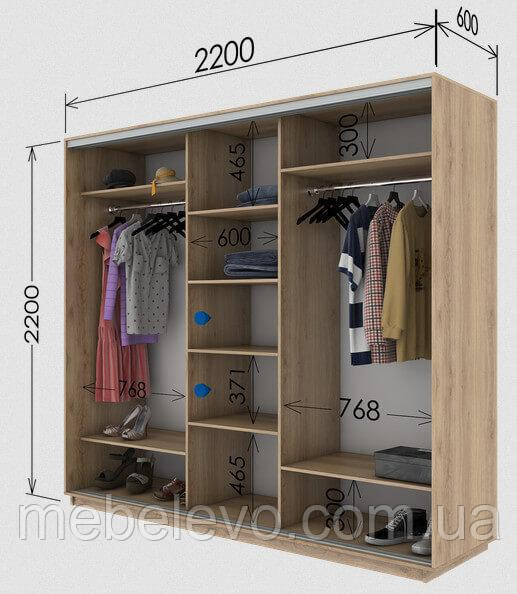 Шафа-купе 3Д Стандарт 220х60 h-220, ТМ Гарант