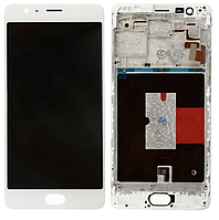 Дисплей (екран) для OnePlus 3 (A3003)/3T A3010 + тачскрін, білий, з передньою панеллю, оригінал