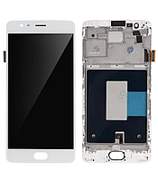 Дисплей (екран) для OnePlus 3 (A3003)/3T A3010 + тачскрін, білий, з передньою панеллю