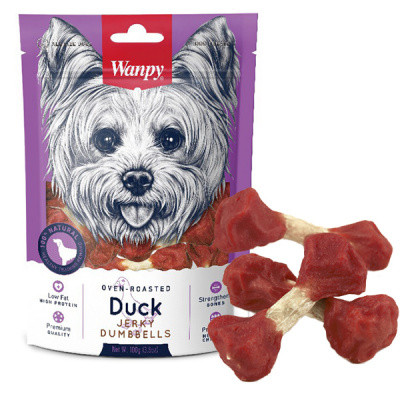Ласощі для собак Wanpy (Ванпі) Duck Jerky Dumbbells кістка-гантель з в'яленою качкою 100 г, фото 1