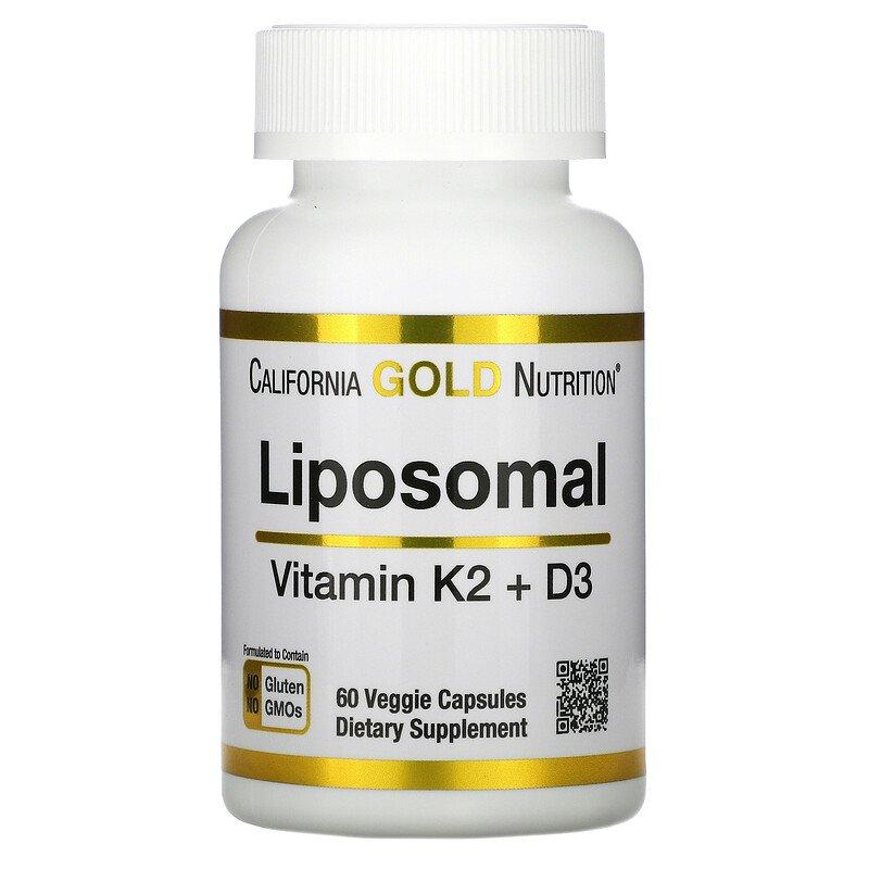 California Gold Nutrition, ліпосомальні вітаміни K2 і D3, 60 вегетаріанських капсул, фото 1