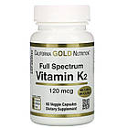 California Gold Nutrition, вітамін K (MK-4, MK-6, MK-7, MK-9), 120 мкг, 60 рослинних капсул