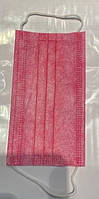 Маски з фіксатором для носа захисні пайка спанбонд три шари одноразові кольорові Рожевий
