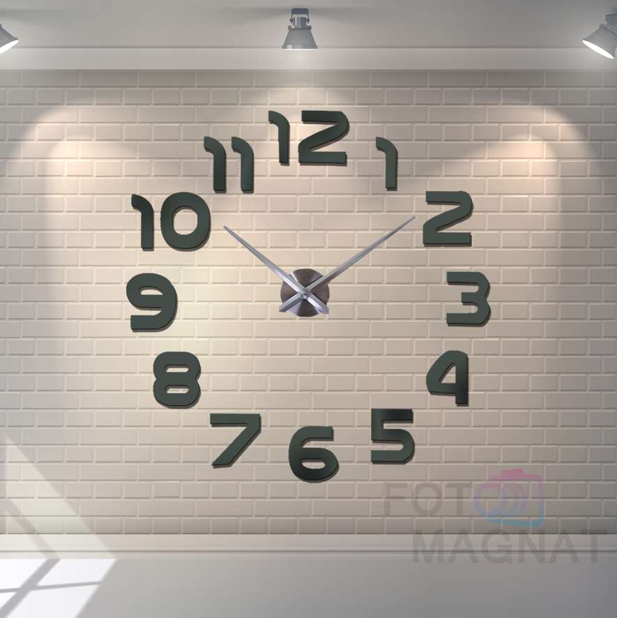 60-130 см, 3d-годинники настінні великі, безкаркасні настінні годинники, настінний декор для вітальні Арабські цифри Темне срібло