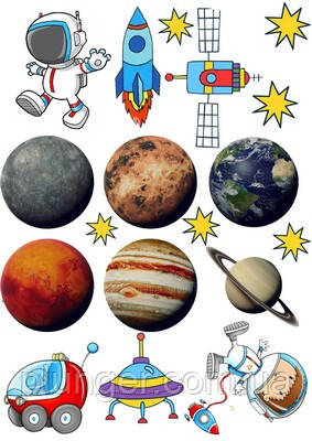 Вафельна картинка для кондитерських виробів Космос (лист А4) 5, фото 1