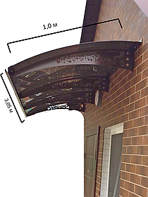 Готовий збірний навіс (дашок) над дверима Dash'Ok 3.05x1 м Fauna, темно-сірий кронштейн моноліт 3 мм, прозорий