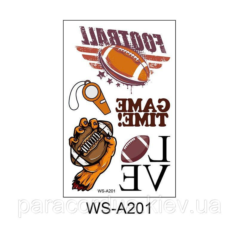 Флеш Тату. 12*8 См. Тимчасова. Перевідна. Набір, Американський Футбол, Час Гри, Ws-A201 (S), Ч/Б