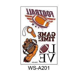 Флеш Тату. 12*8 См. Тимчасова. Перевідна. Набір, Американський Футбол, Час Гри, Ws-A201 (S), Ч/Б