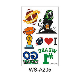 Флеш Тату. 12*8 См. Тимчасова. Перевідна. Набір, Американський Футбол, Ws-A205 (S), Ч/Б