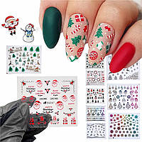 Новорічні 3D наклейки для дизайну нігтів на прозорій основі