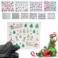 Новорічні 3D наліпки-стікери для дизайну нігтів на прозорій основі