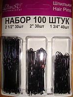 Шпильки для волос 3 в 1 чёрные 100 штук "ДенІС professional"