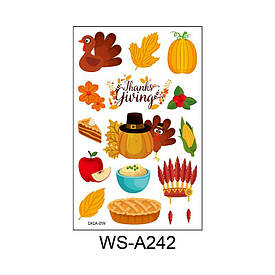 Флеш Тату. 12*8 См. Тимчасова. Перевідна. Набір, День Подяки, Гарбузи, Туреччина, Корнза, Ws-A242 (S),