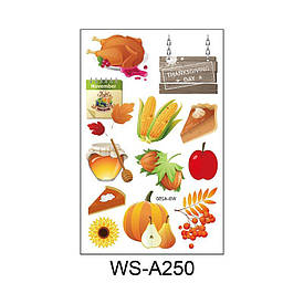Флеш Тату. 12*8 См. Тимчасова. Перевідна. Набір, День Подяки, Гарбуз, Індичка, Корнза, Листя,