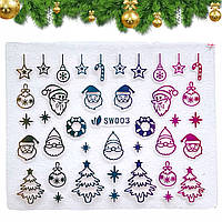 Новорічні 3D-наклейки-стикери для дизайну нігтів на прозорій основі (Oolкові іграшки, Санта Клаус, ялинки, віночки) 003