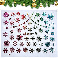 Новорічні 3D-наклейки-стикери для дизайну нігтів на прозорій основі (Сніжинки) 019